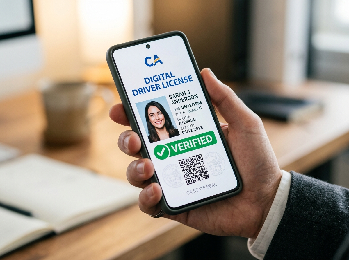 Illustration of a driving licence being scanned and verified