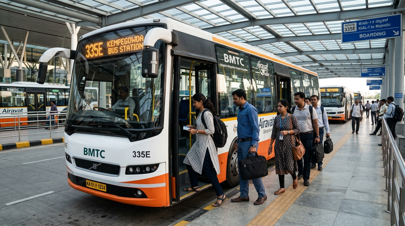 Passengers queueing to board a private bus safely at a bus stop